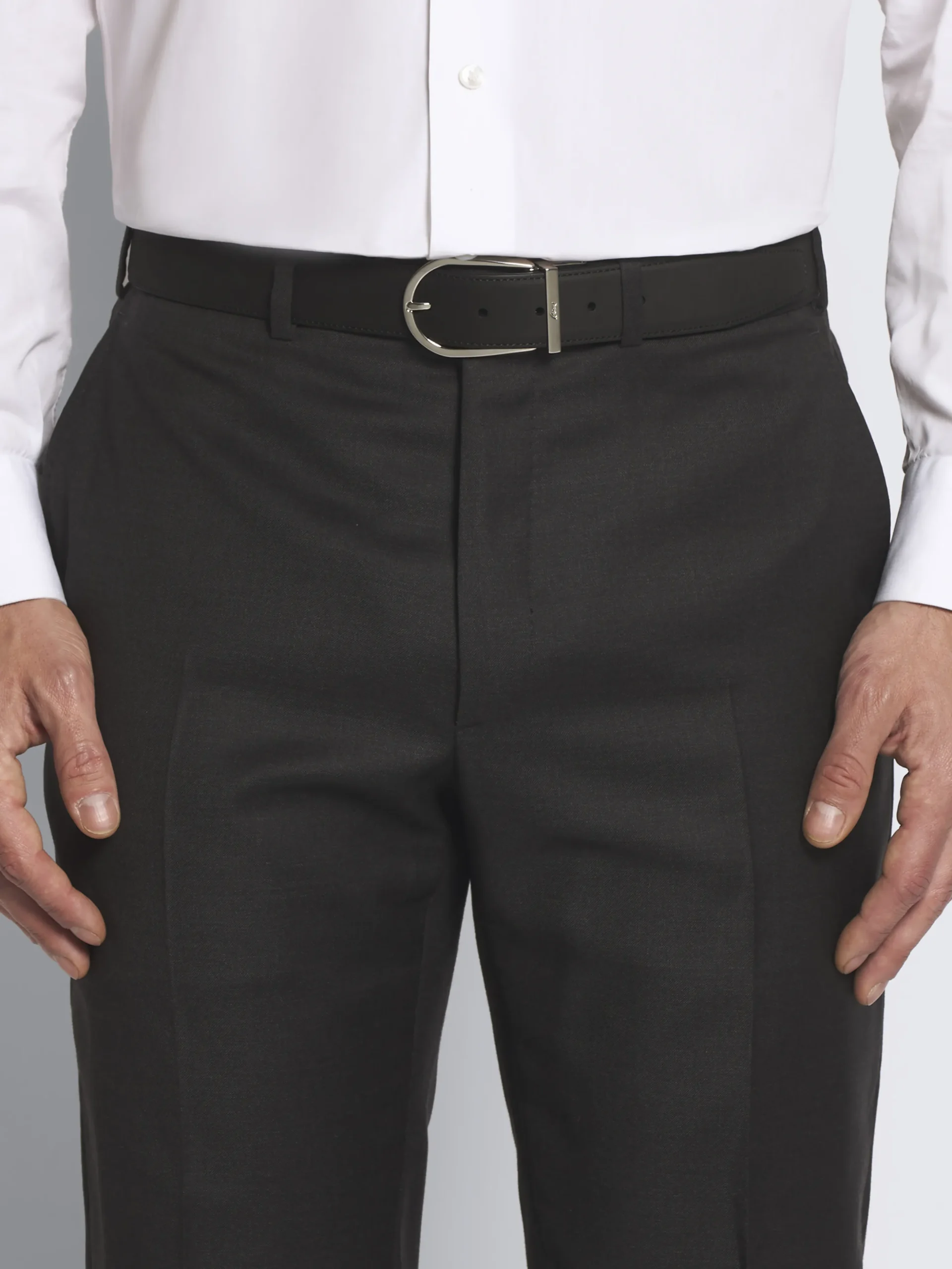 Black nubuck and calf leather adjustable belt