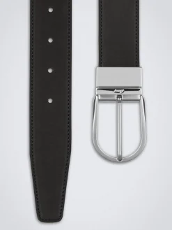 Black nubuck and calf leather adjustable belt