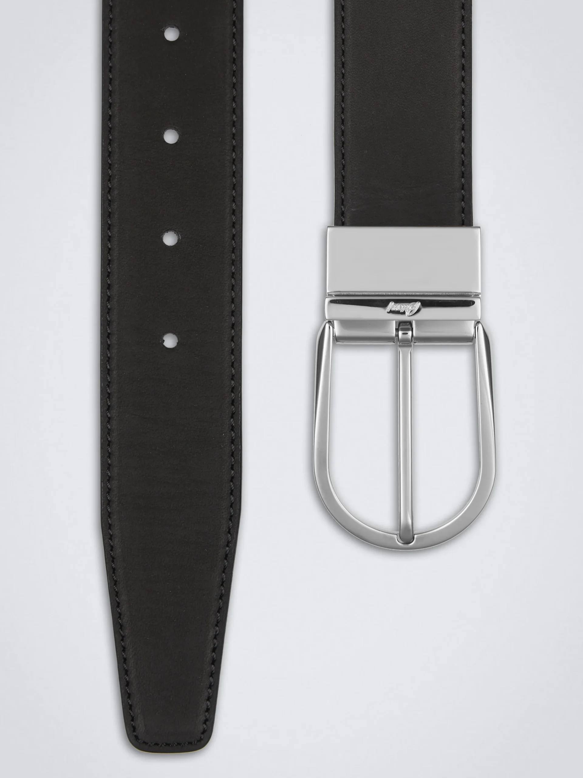 Black nubuck and calf leather adjustable belt