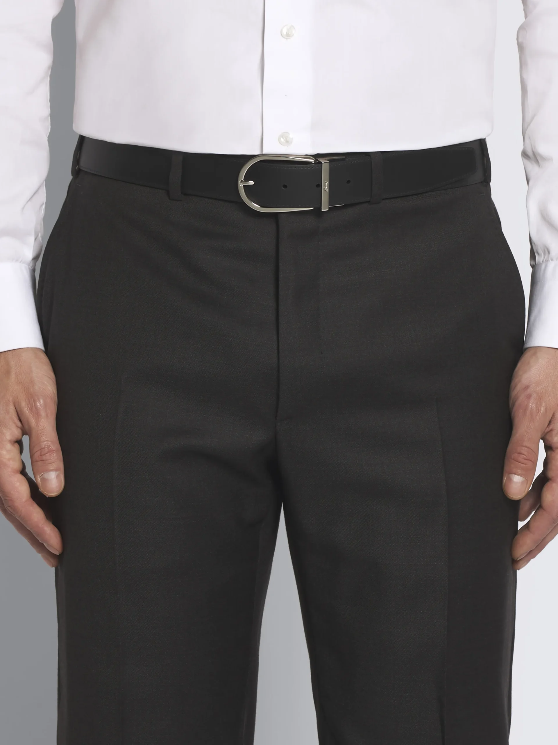 Black nubuck and calf leather adjustable belt