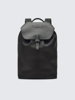 Black nylon and grained calf leather backpack