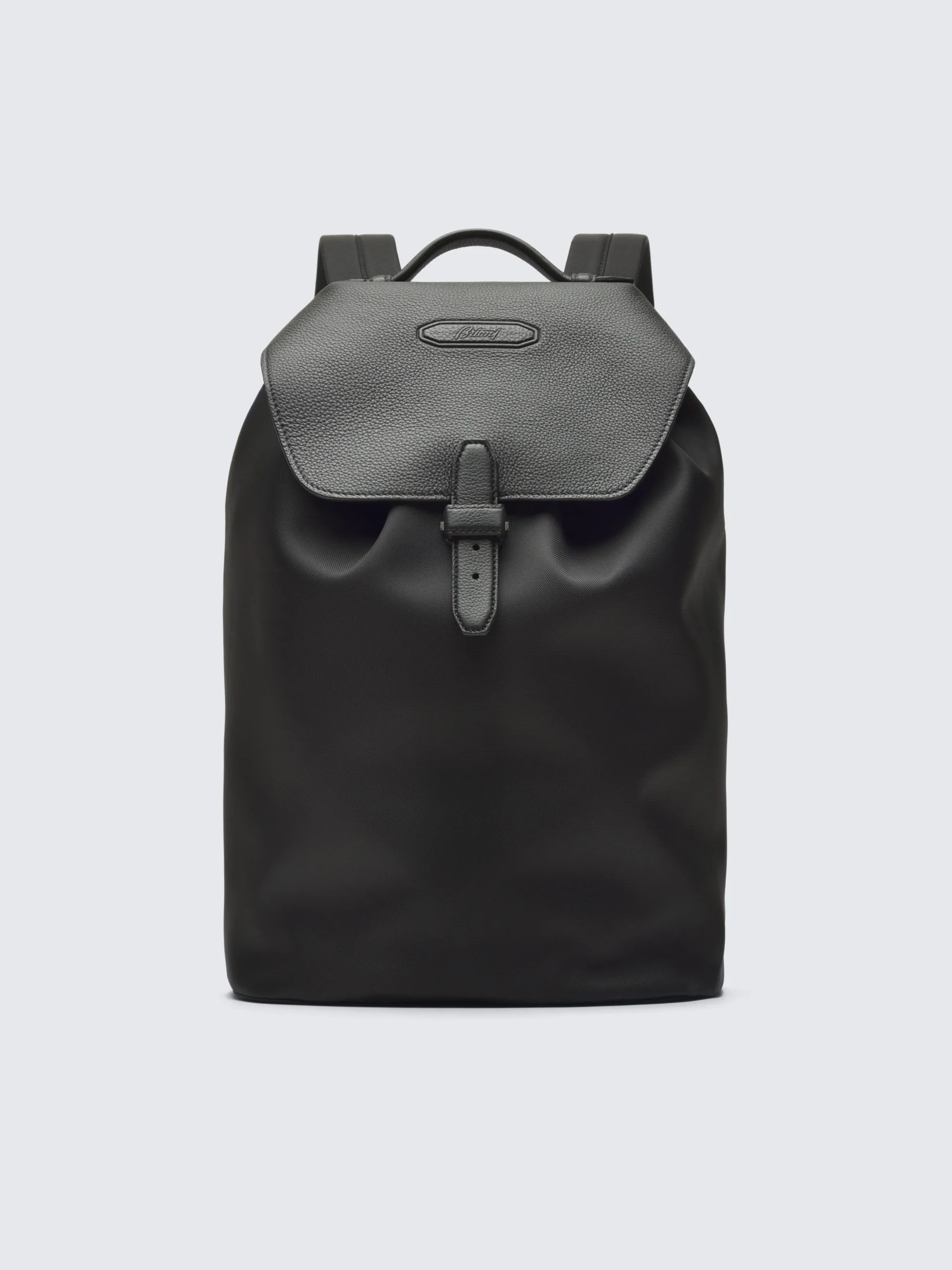 Black nylon and grained calf leather backpack
