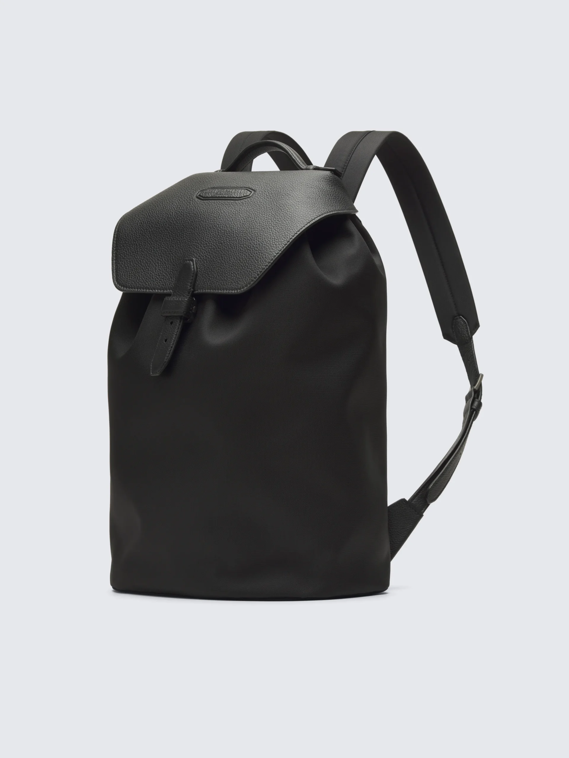 Black nylon and grained calf leather backpack