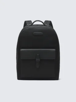 Black nylon and grained leather backpack