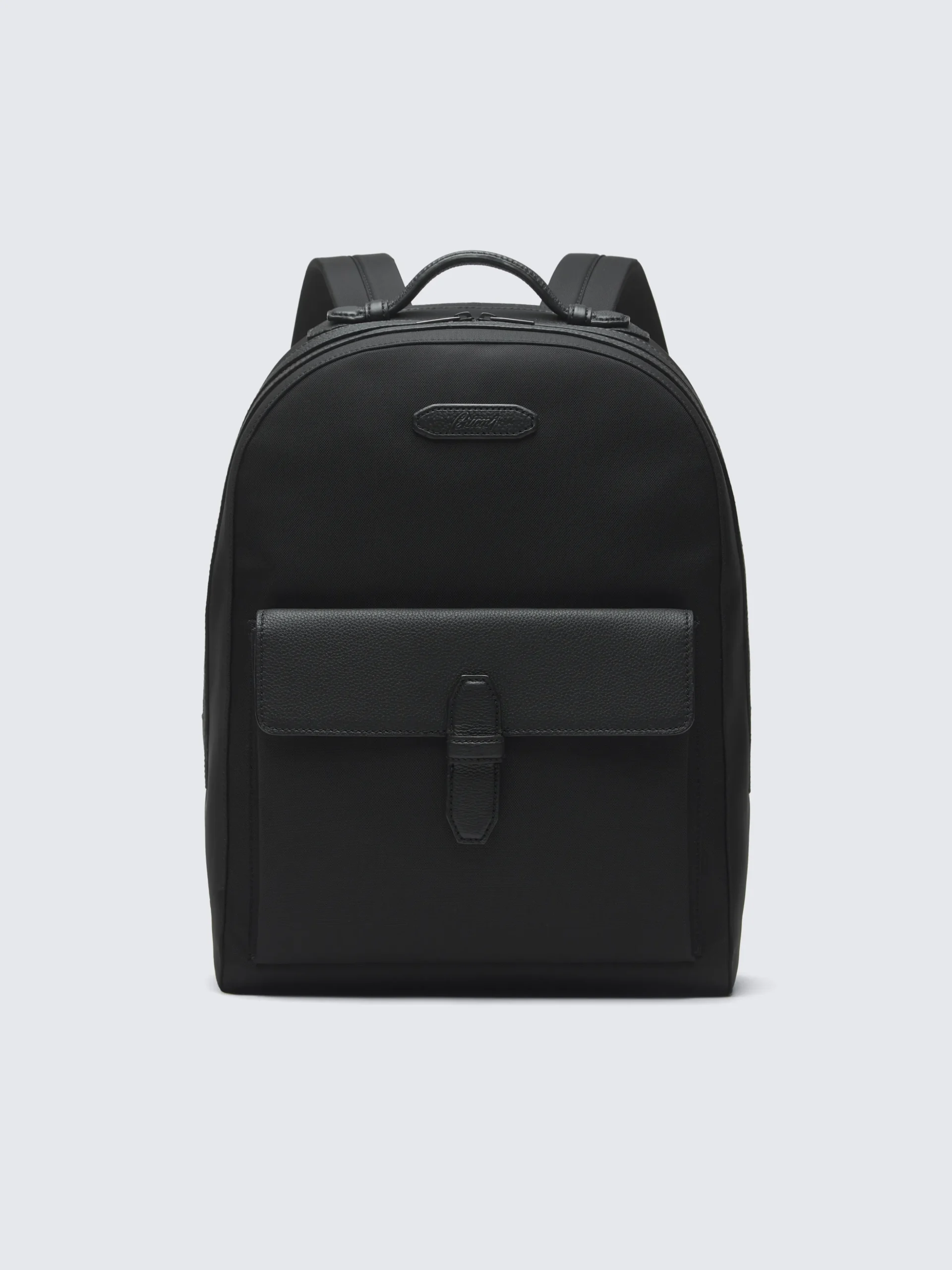 Black nylon and grained leather backpack