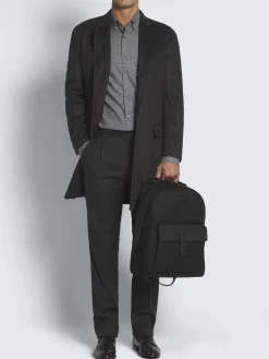 Black nylon and grained leather backpack