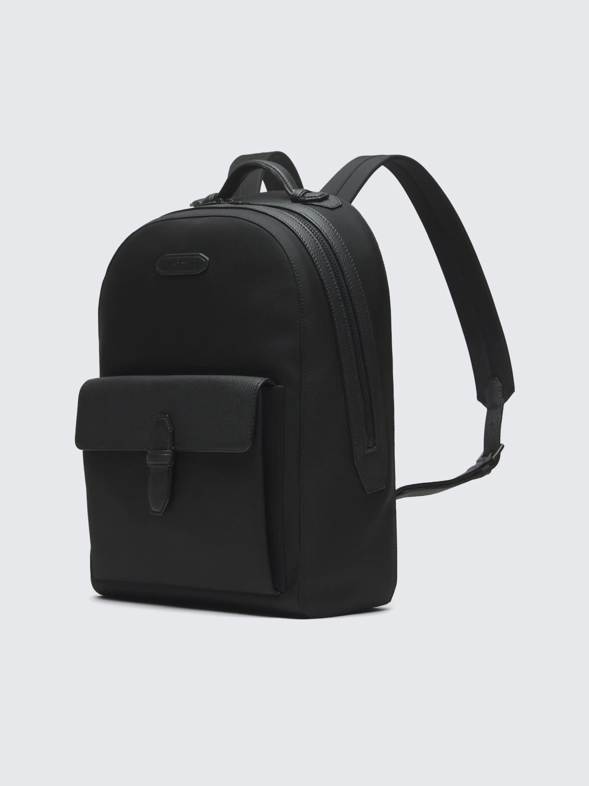 Black nylon and grained leather backpack
