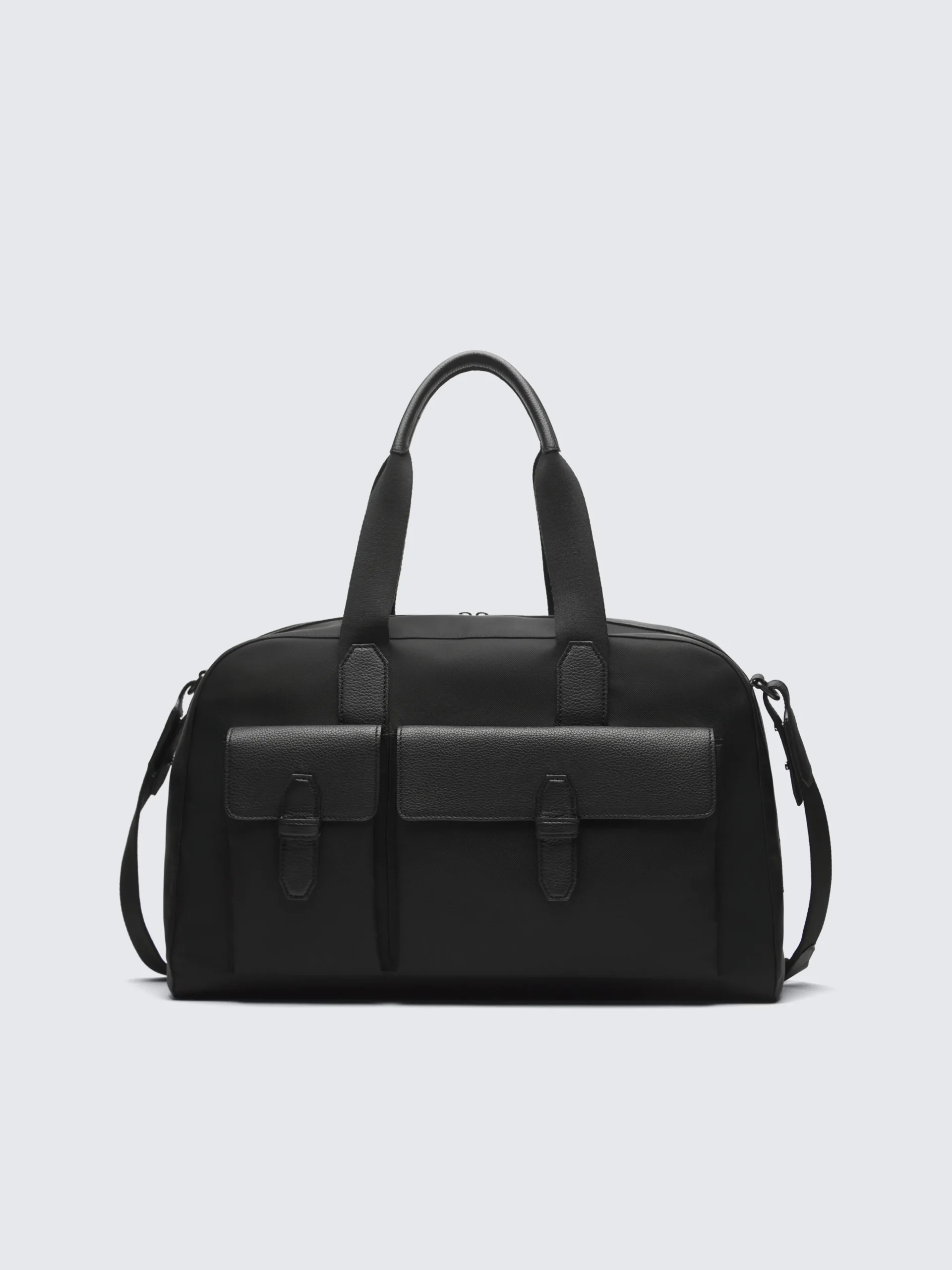 Black nylon and grained leather travel tote