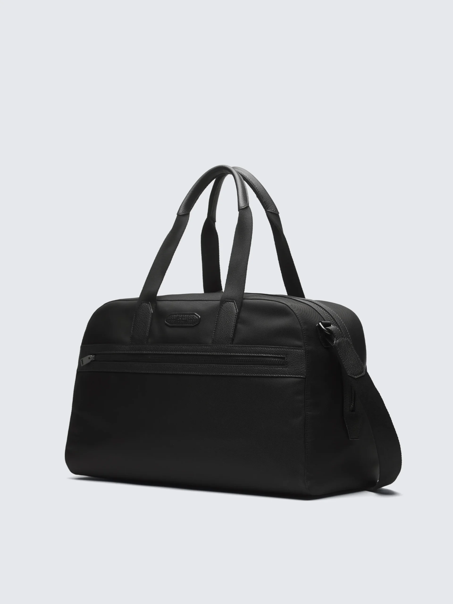 Black nylon and grained leather travel tote