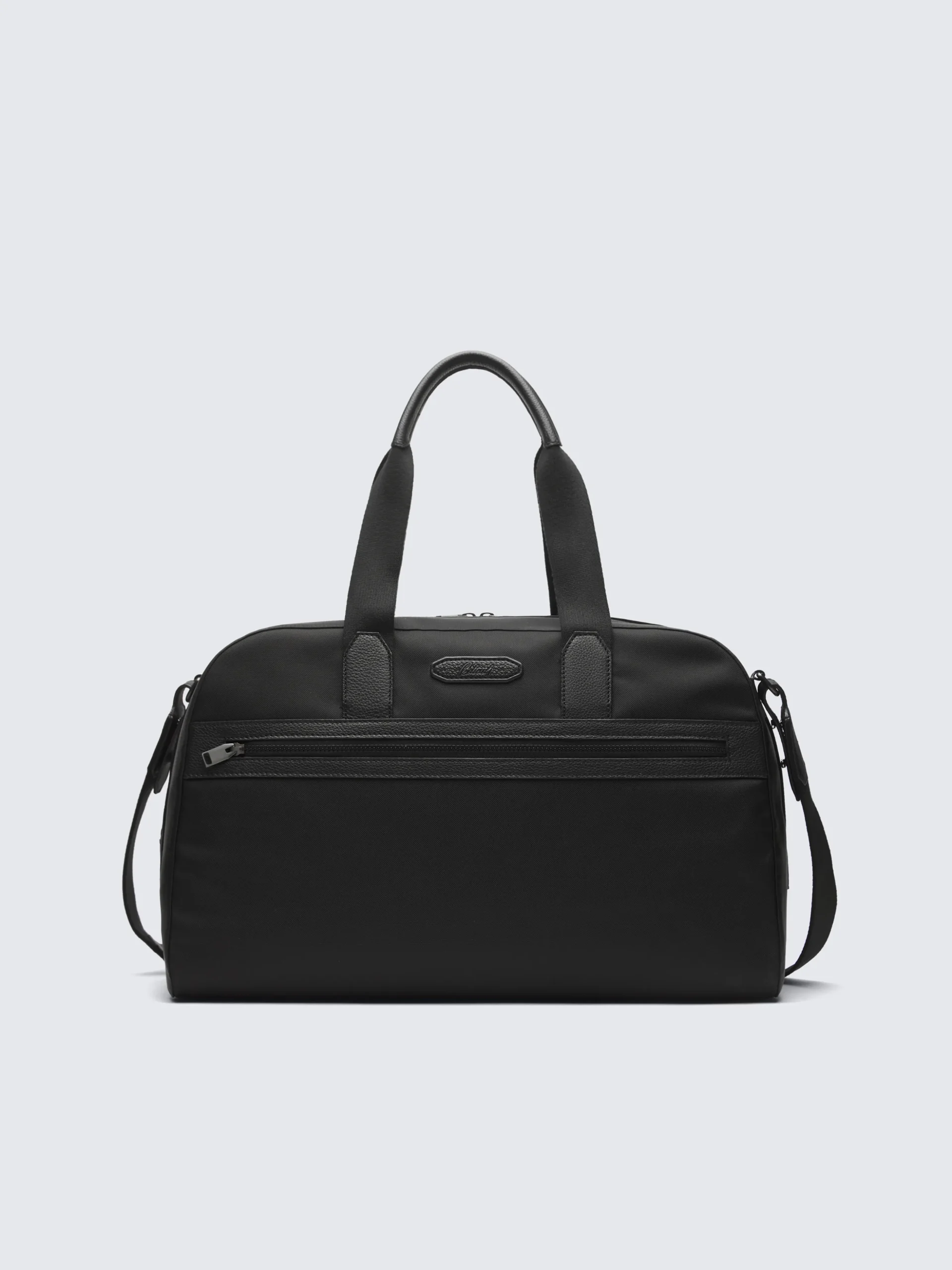 Black nylon and grained leather travel tote