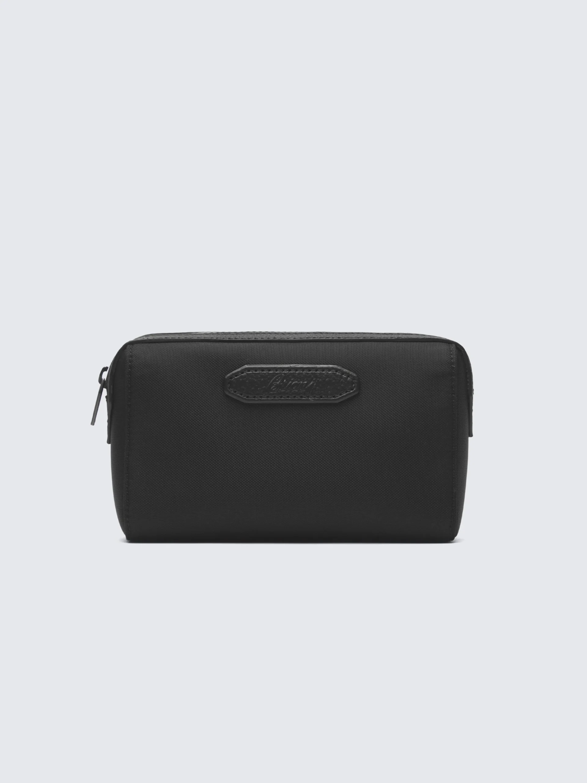 Black nylon and grained leather bi-material beauty case
