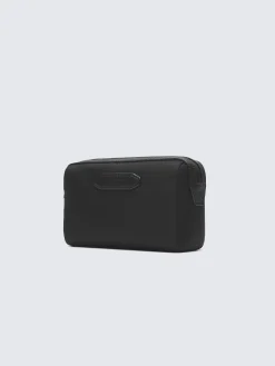Black nylon and grained leather bi-material beauty case