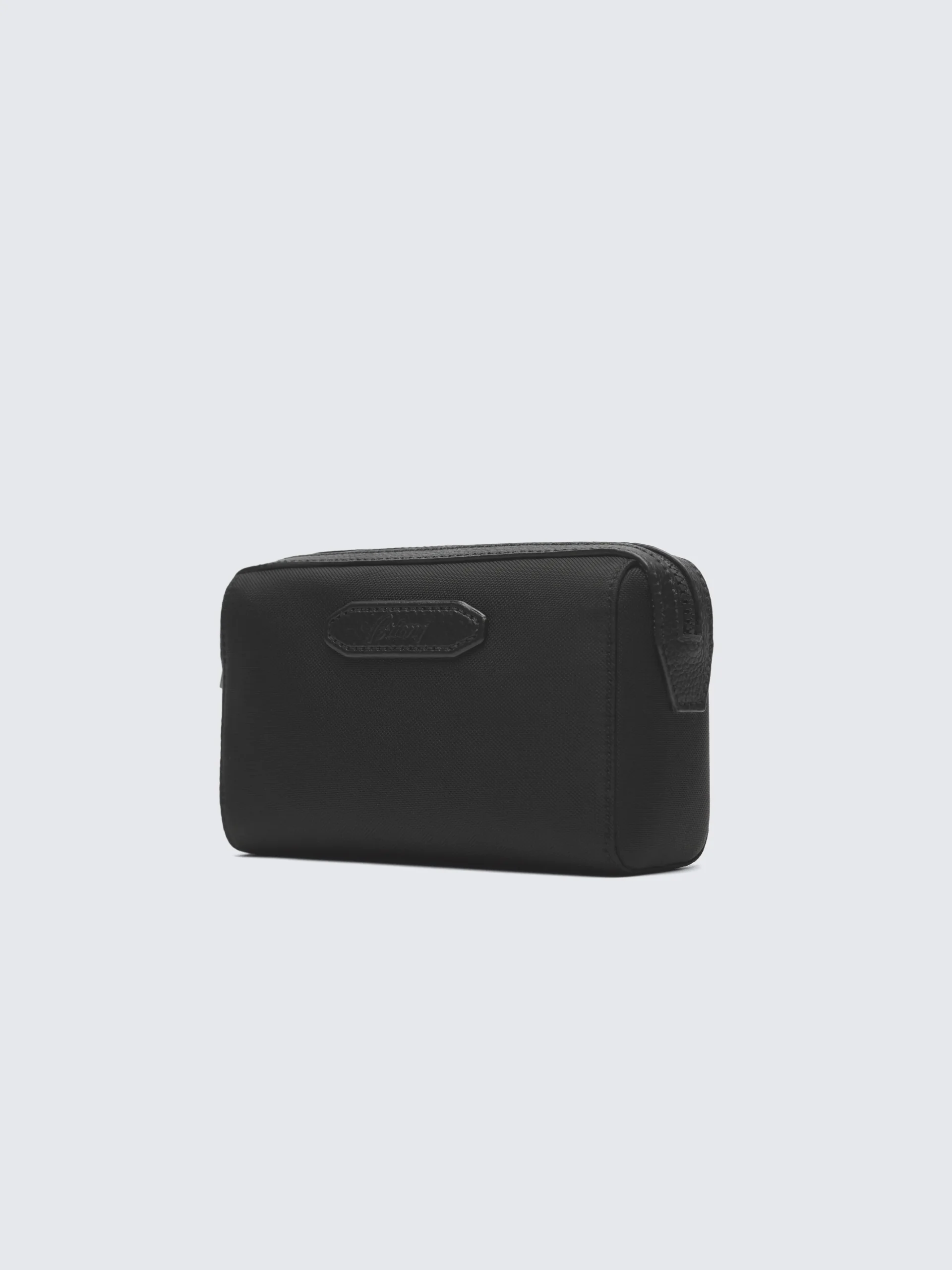Black nylon and grained leather bi-material beauty case