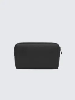 Black nylon and grained leather bi-material beauty case