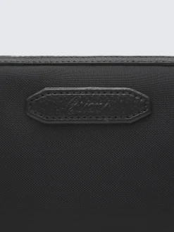 Black nylon and grained leather bi-material beauty case