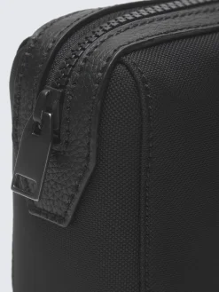 Black nylon and grained leather bi-material beauty case