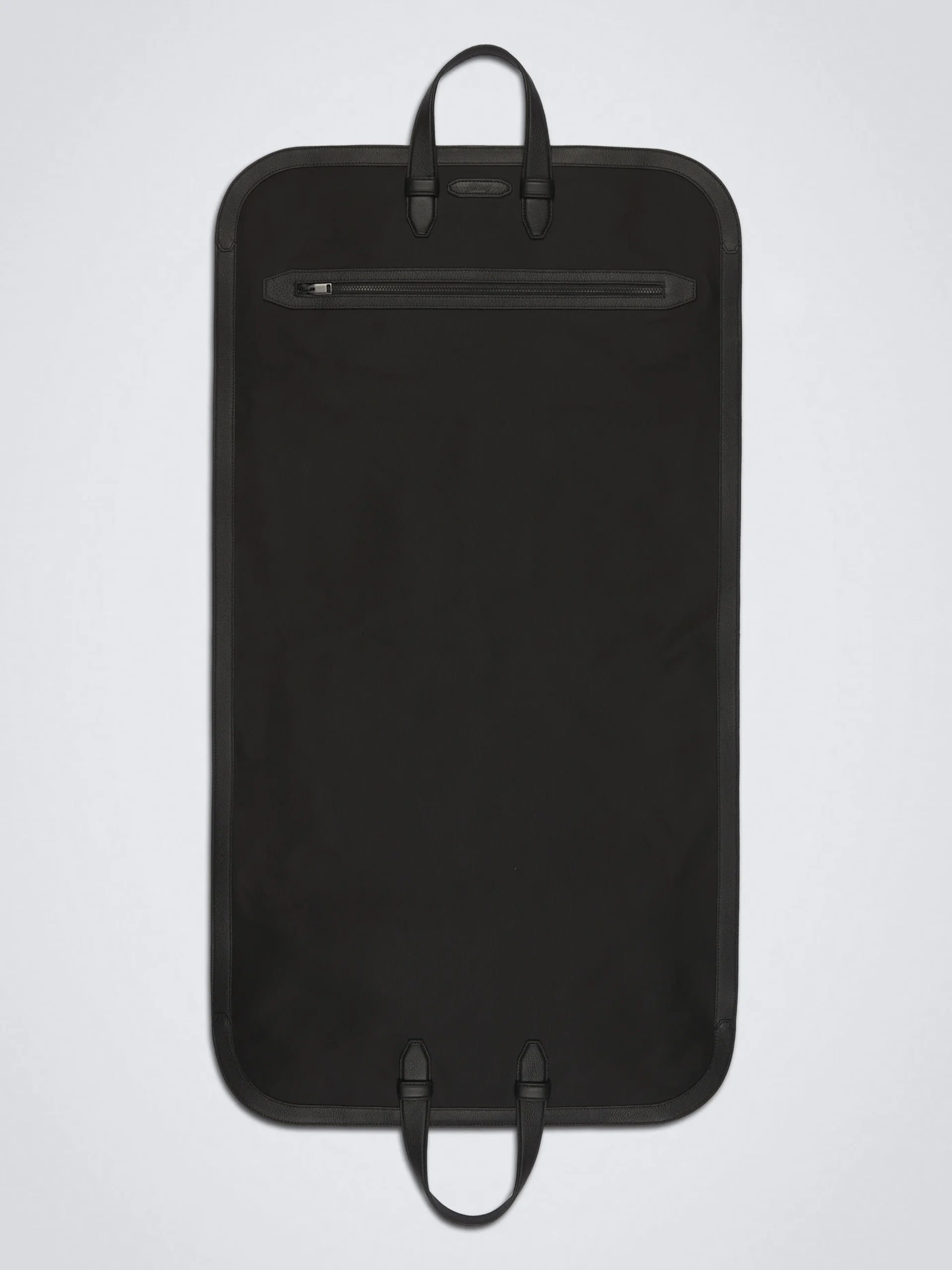 Black nylon and grained leather garment bag