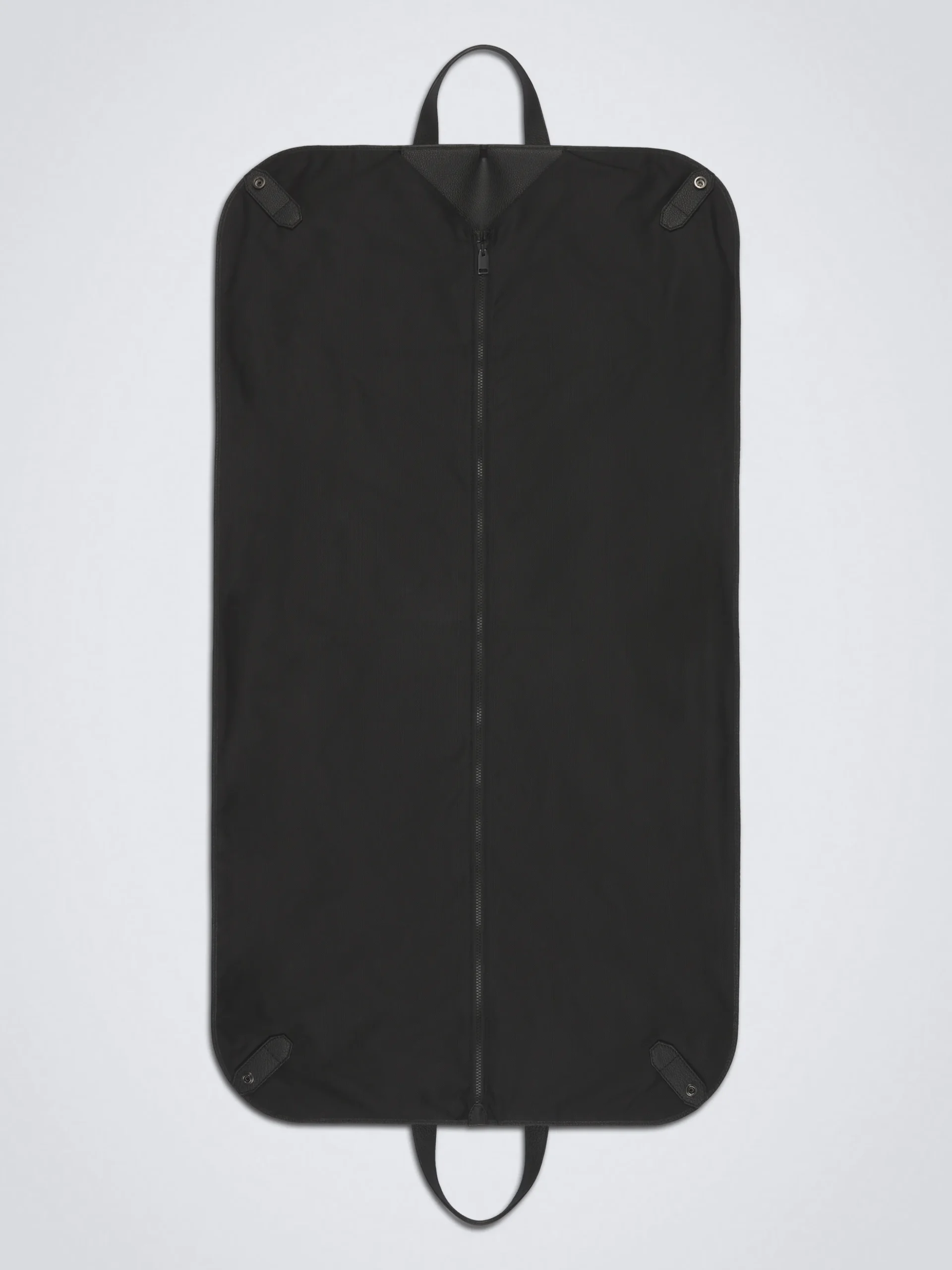 Black nylon and grained leather garment bag