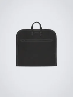 Black nylon and grained leather garment bag