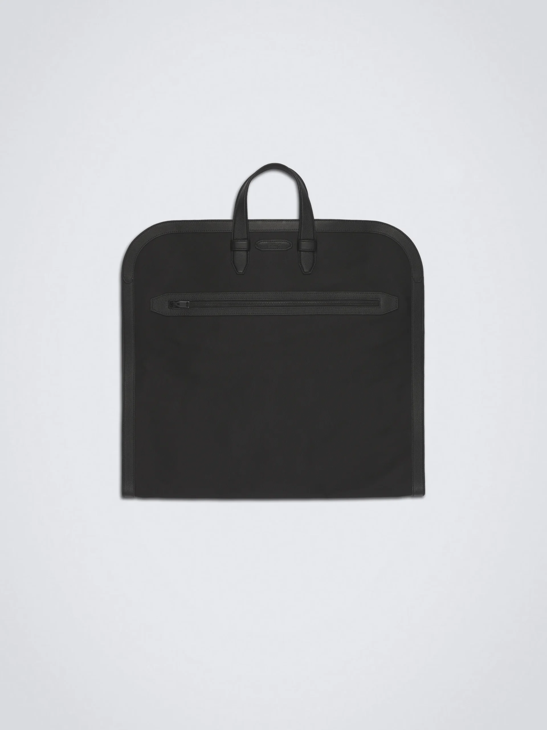 Black nylon and grained leather garment bag