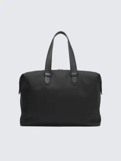Black nylon and grained leather city bag