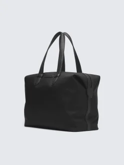 Black nylon and grained leather city bag