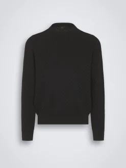 Black organic cotton, silk and cashmere Trama weave crewneck sweater