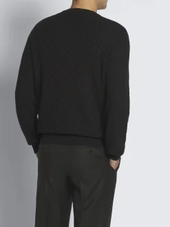 Black organic cotton, silk and cashmere Trama weave crewneck sweater