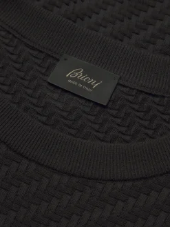 Black organic cotton, silk and cashmere Trama weave crewneck sweater