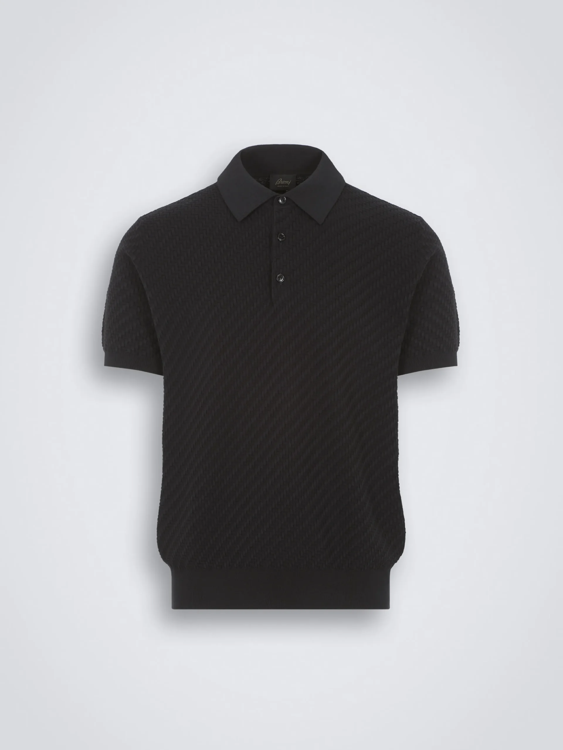 Black organic cotton, silk and cashmere Trama weave polo