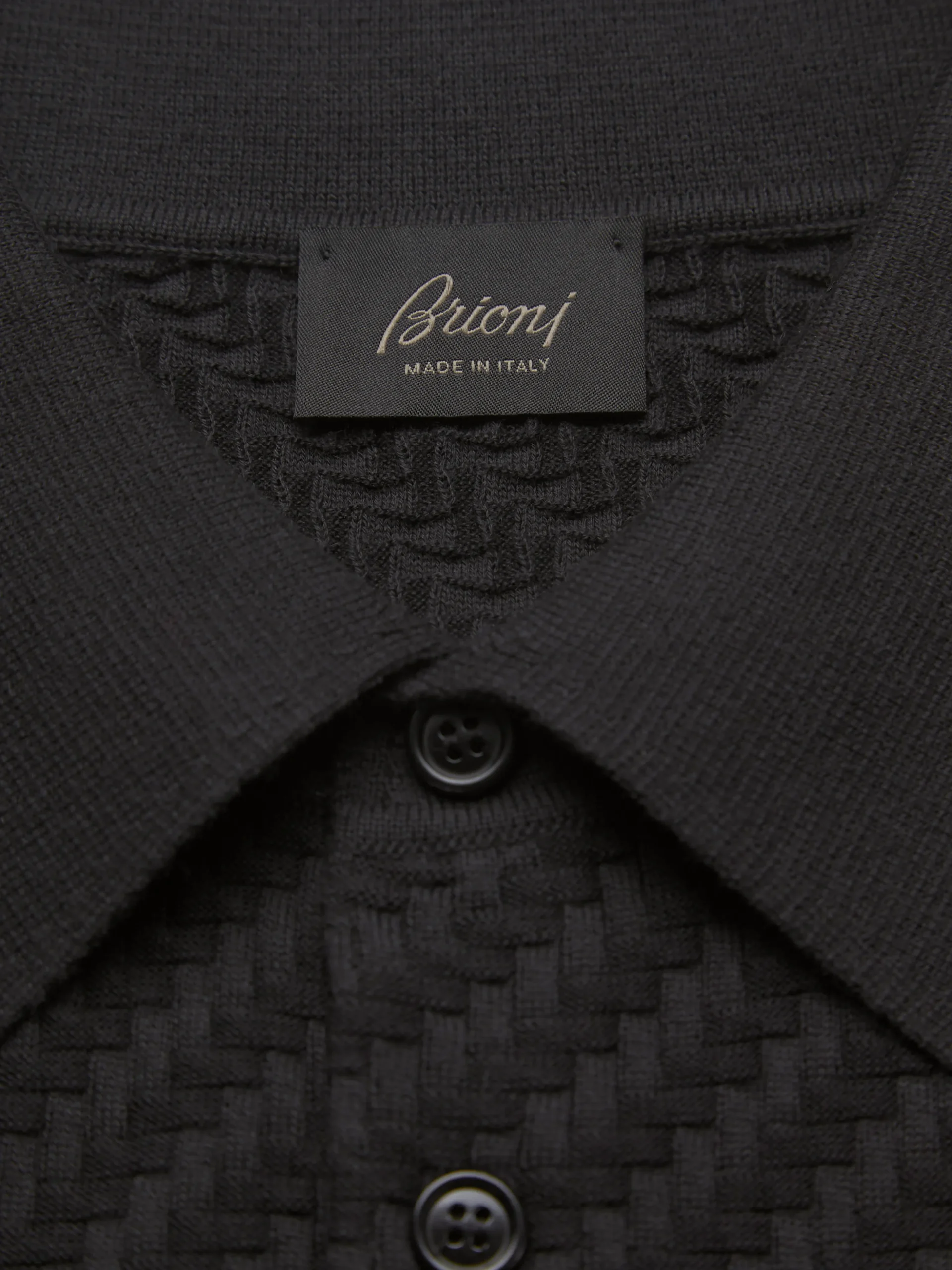Black organic cotton, silk and cashmere Trama weave polo