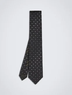 Black paisley motif silk tie