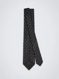 Black paisley motif silk tie