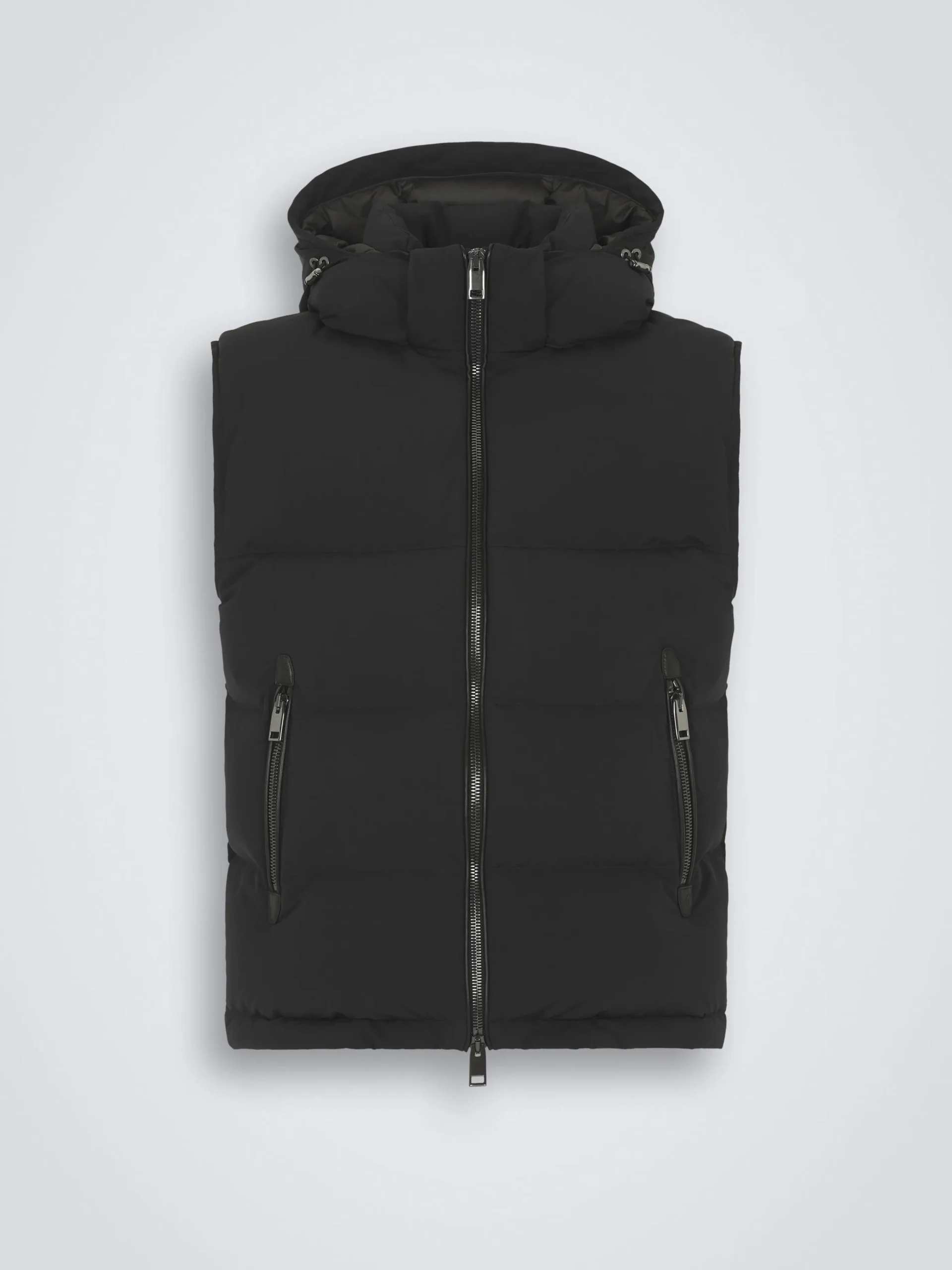 Black quilted and padded vest in technical wool