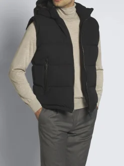 Black quilted and padded vest in technical wool