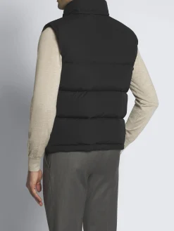 Black quilted and padded vest in technical wool