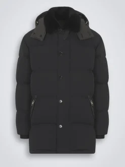 Black technical wool and nylon long puffer