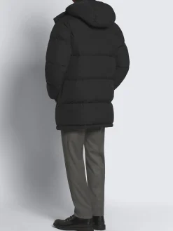 Black technical wool and nylon long puffer