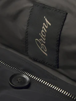 Black technical wool and nylon long puffer