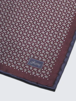 Bordeaux and midnight blue paisley motif jacquard silk pocket square