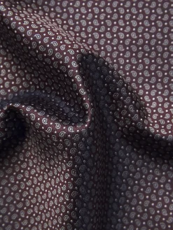 Bordeaux and midnight blue paisley motif jacquard silk pocket square