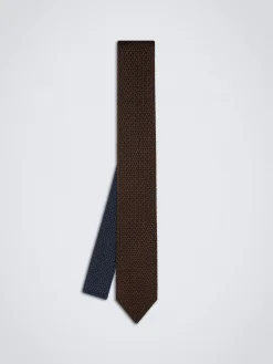 Brown and midnight blue knitted silk tie