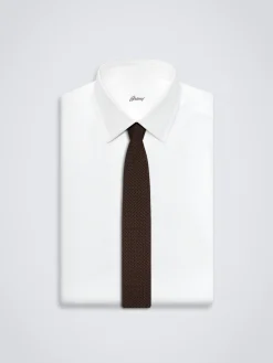 Brown and midnight blue knitted silk tie
