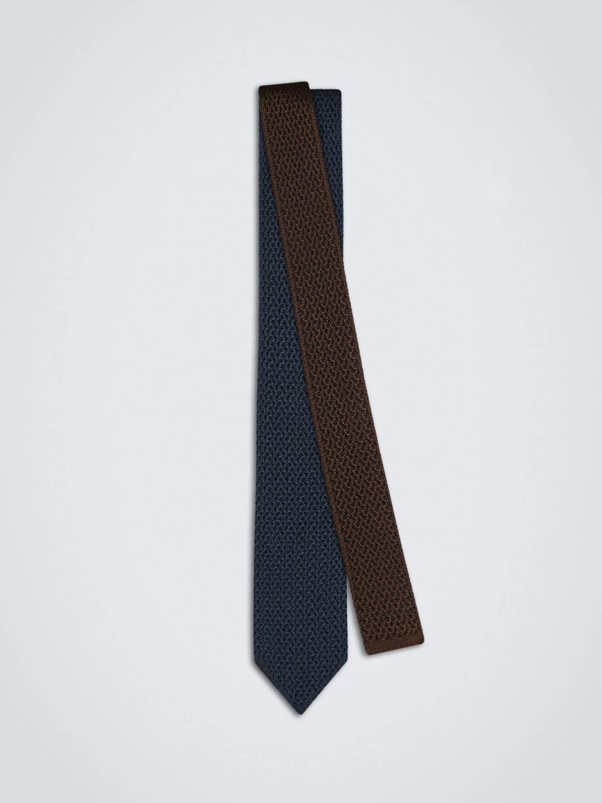 Brown and midnight blue knitted silk tie