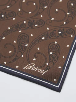 Brown and navy blue silk pocket square