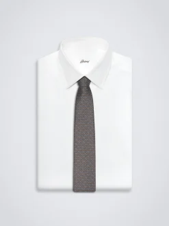 Brown and royal blue micro motif silk tie