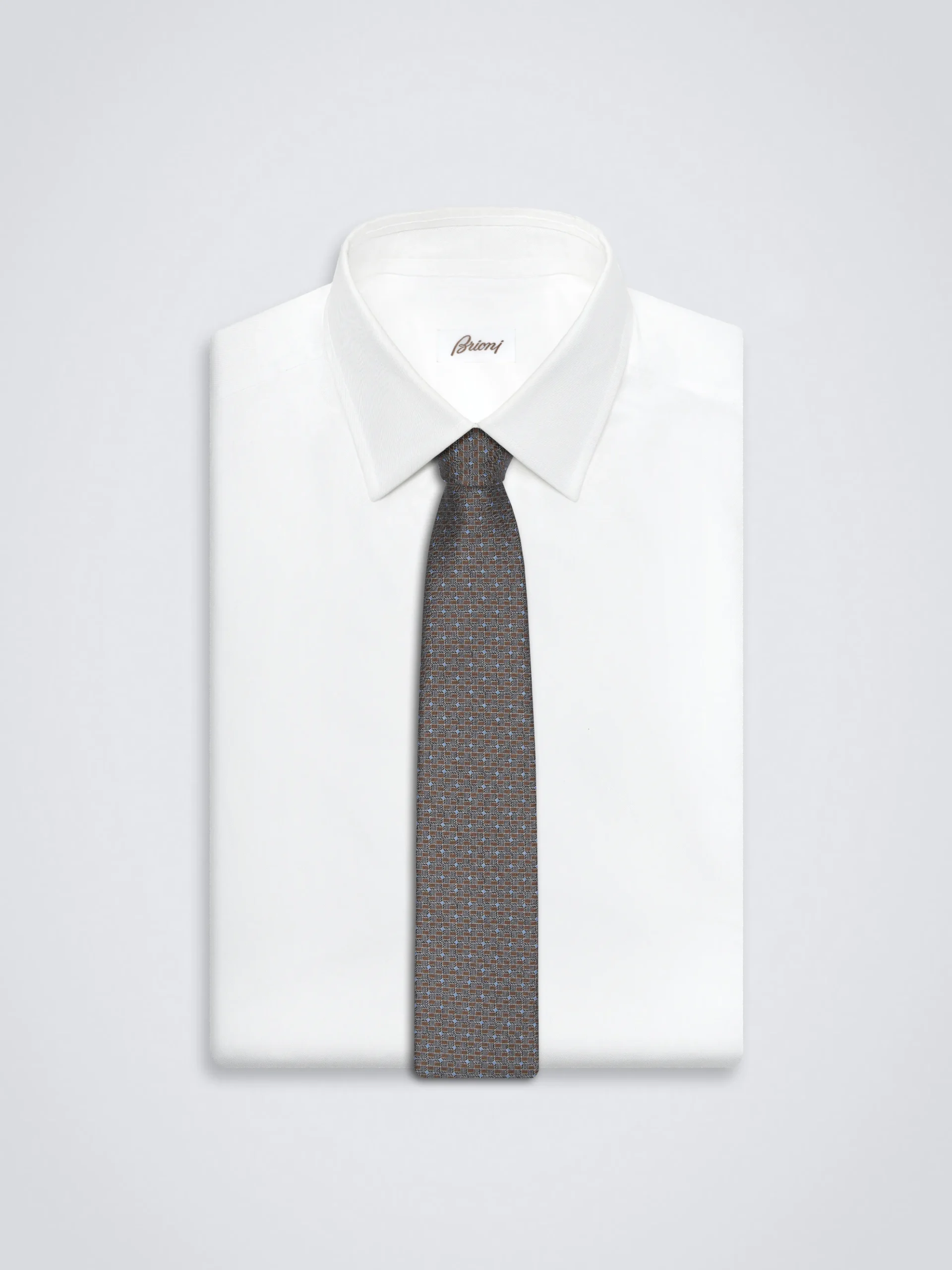 Brown and royal blue micro motif silk tie