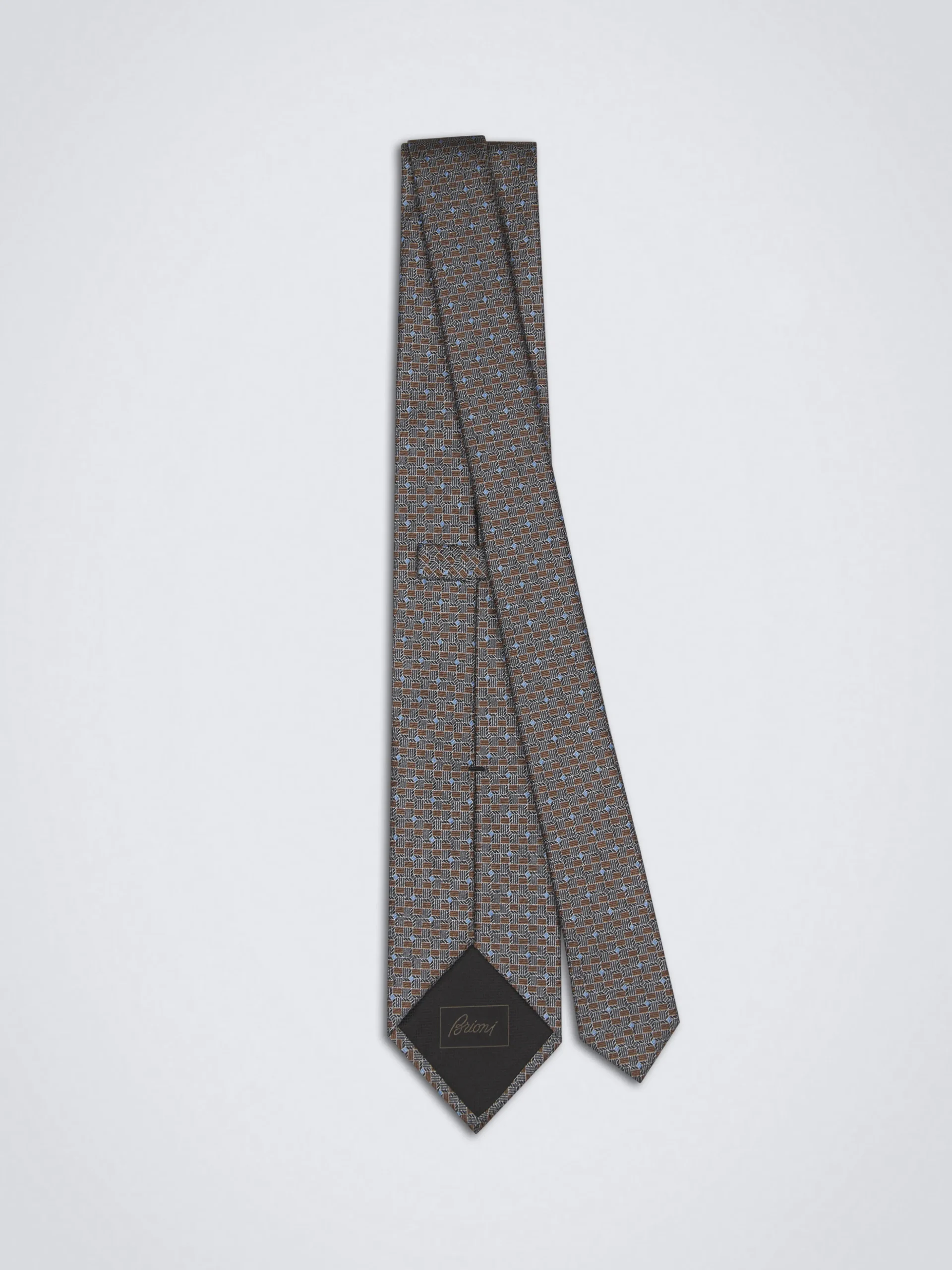 Brown and royal blue micro motif silk tie