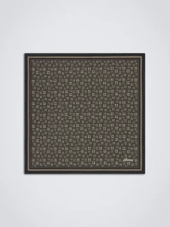 Brown and white micro motif silk pocket square
