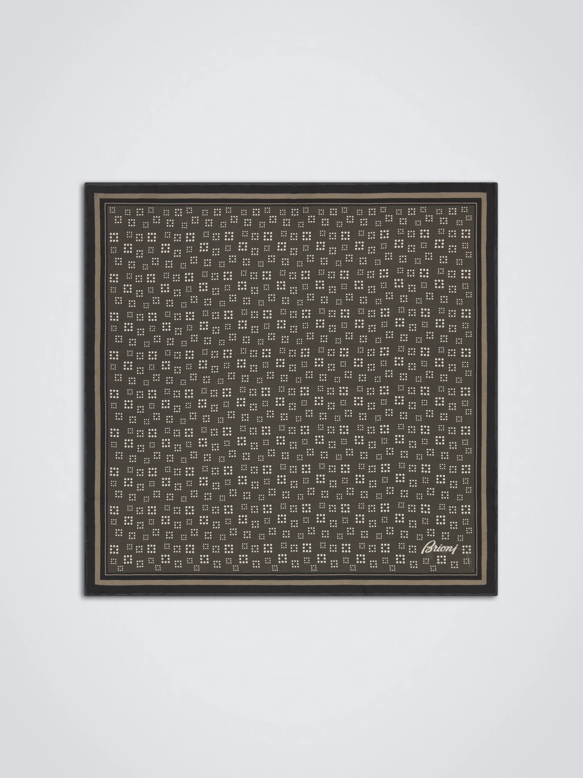 Brown and white micro motif silk pocket square